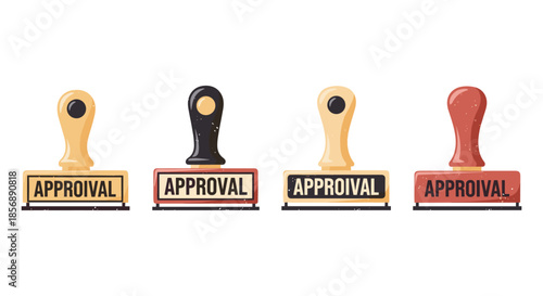 Collection of four rubber stamps with the word approval stamped