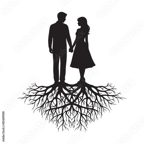 Couple standing on curly roots stability relationship love family