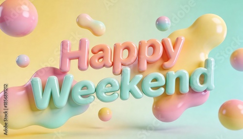 Trendy Happy Weekend Social Media Background with 3D Typography
