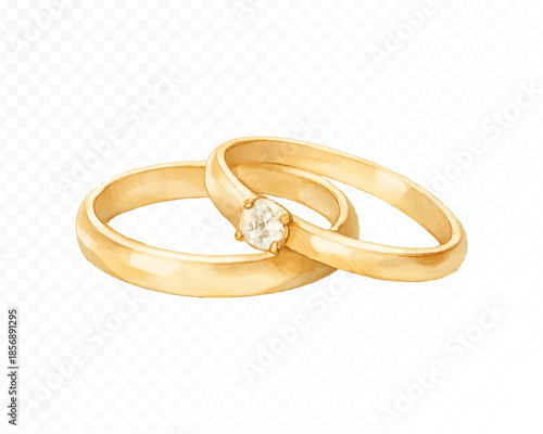 Golden wedding rings with classic smooth design and romantic symbolism, elegant jewelry illustration representing love, commitment and timeless marriage tradition. Vector illustration