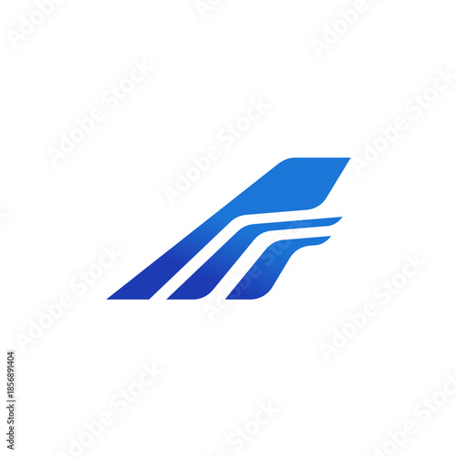air travel agency logo, dynamic shape of a Jet airplane tail. transport, logistics symbol icon