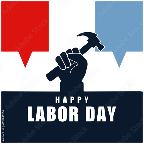 Happy Labor Day Vector Illustration Template – Worker Fist with Tools, Celebration Poster Vector Art for Employment, Industry, and Workers Rights Concept, laborday, worker, labor, celebration, holiday