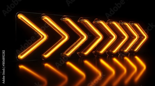 Glowing Neon Arrow Sign Repeating in a Row, Directional Guidance Concept.