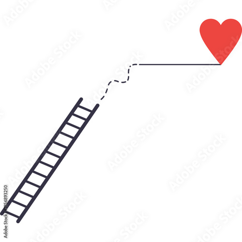 Ladder Leaning Against a Wall with a Heart Symbol at the Top - Journey Towards Love or Achievement Illustration