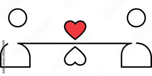 Minimalist Love and Connection Icon: Two Figures with Heart Symbol Representing Relationships and Emotional Bonding