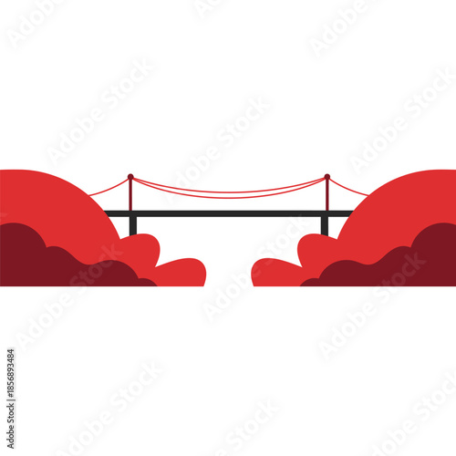 Minimalist Red Bridge Illustration: Simple Clean Design with Bold Colors and Basic Shapes