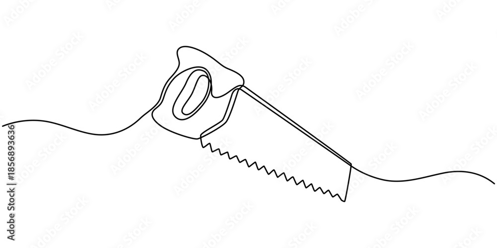 Obraz premium Saw tool. One line continuous saw. Line art, outline, single line silhouette. Hand drawn vector illustration.