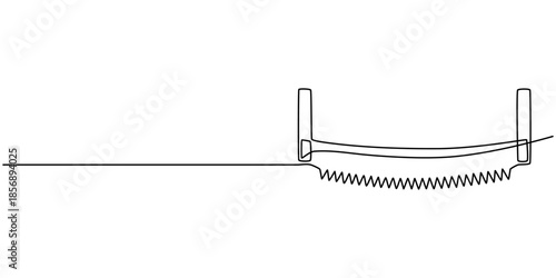 Saw tool. One line continuous saw. Line art, outline, single line silhouette. Hand drawn vector illustration.