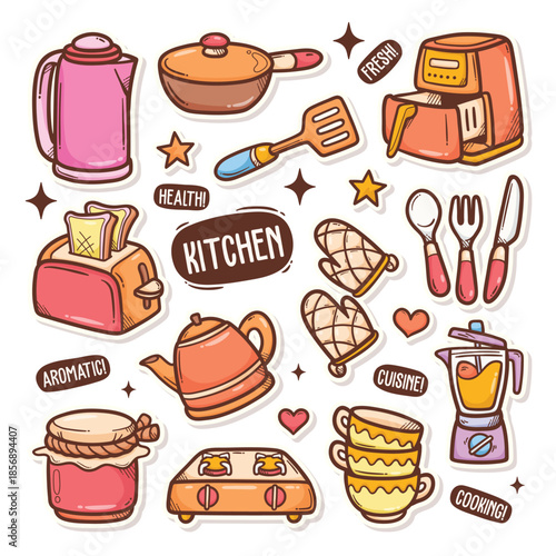 Kitchen Cute Doodle Vector Sticker Collection