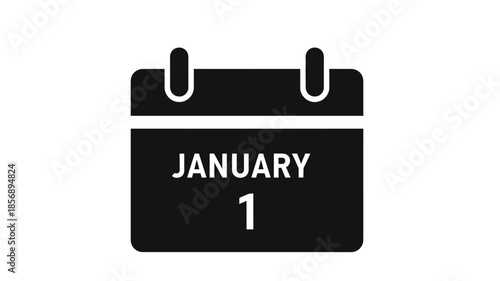 Simple black and white calendar icon displaying the first day of january clearly