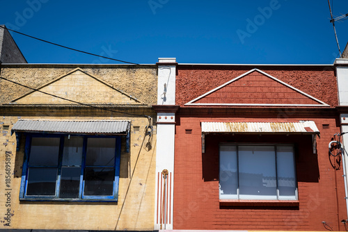 Reda nd yellow house, King Street, Newtown, a shabby chic inner west suburb, Sydney, NSW, Australia