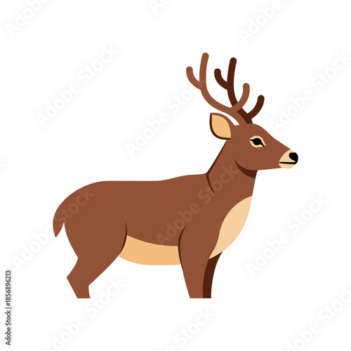 Majestic brown deer with impressive antlers stands proudly in profile.
