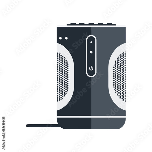 Modern Dark Gray Air Purifier with White Accents and Power Cord.