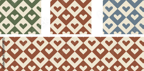 Minimal seamless heart pattern with soft earthy palette