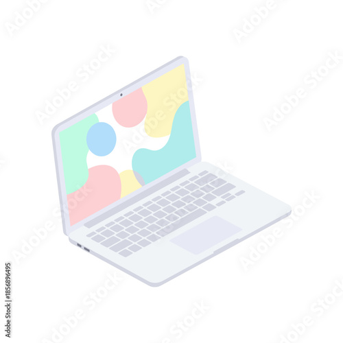 Modern Laptop with Abstract Colorful Screen Display Isometric Illustration.