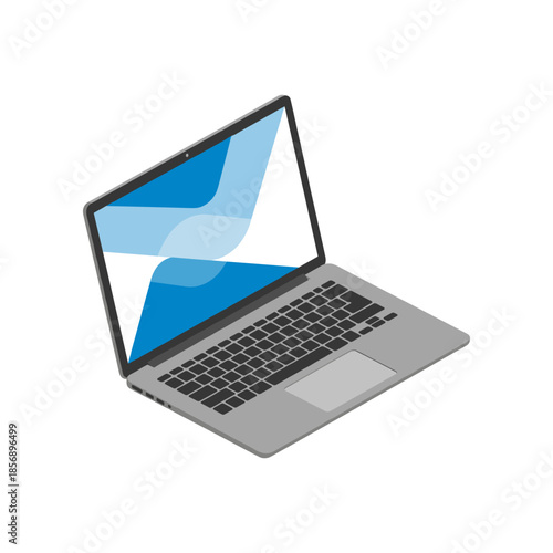 Modern Laptop with Blue Screen Displaying Abstract Waves.