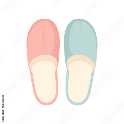 Pair of cozy pastel colored slippers for indoor comfort and relaxation.