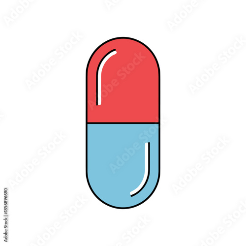 Red and Blue Capsule Pill Illustration for Medical Treatment.