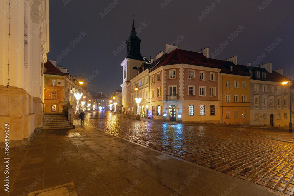 Fototapeta premium Evening street in Old Town in Warsaw Poland