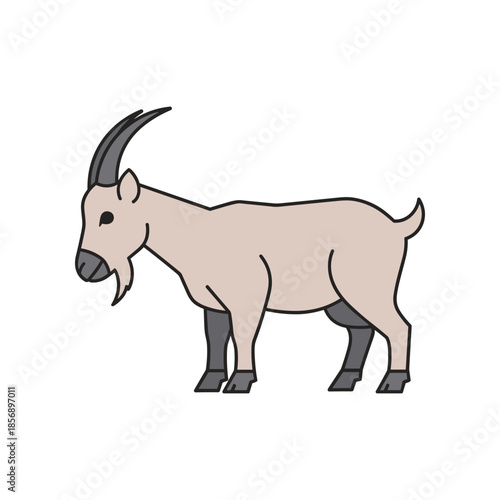 Simple Cartoon Illustration of a Domestic Goat Standing.