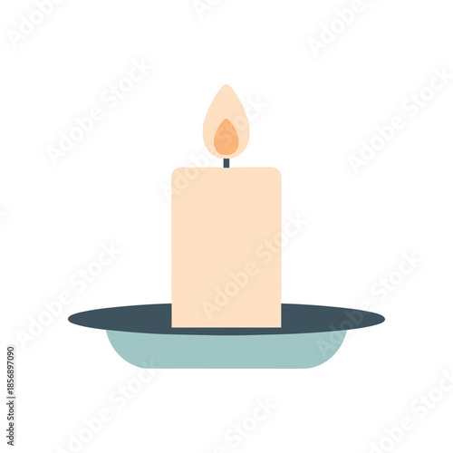 Simple illustration of a lit candle on a small plate.