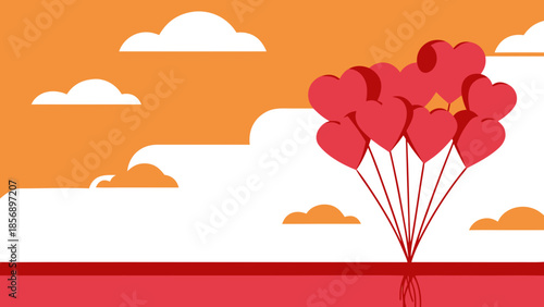 Heart shaped balloons floating in sky