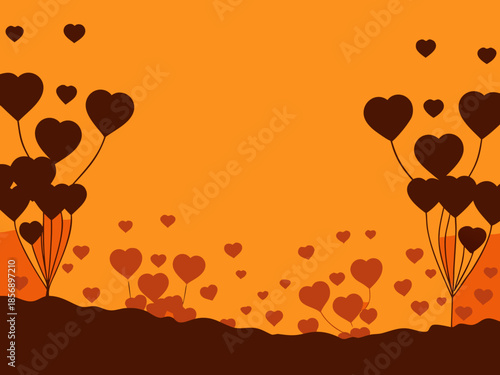 Whimsical sunset with heart balloons