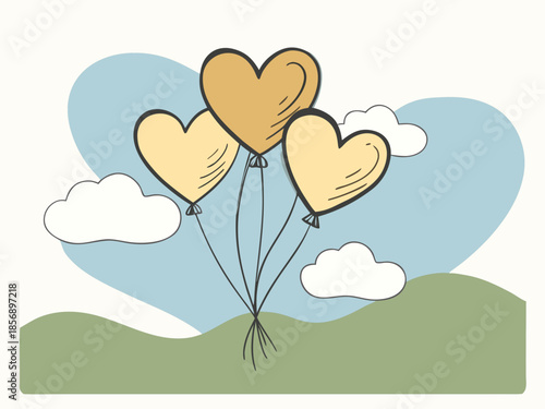 Heart shaped balloons floating in sky