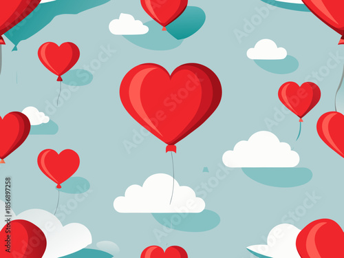 Floating hearts in sky