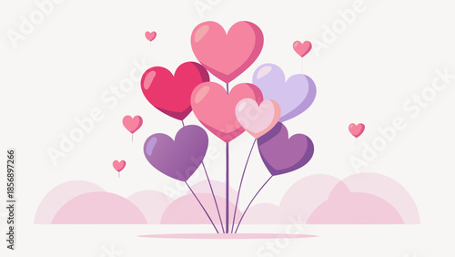 Colorful heart balloons floating