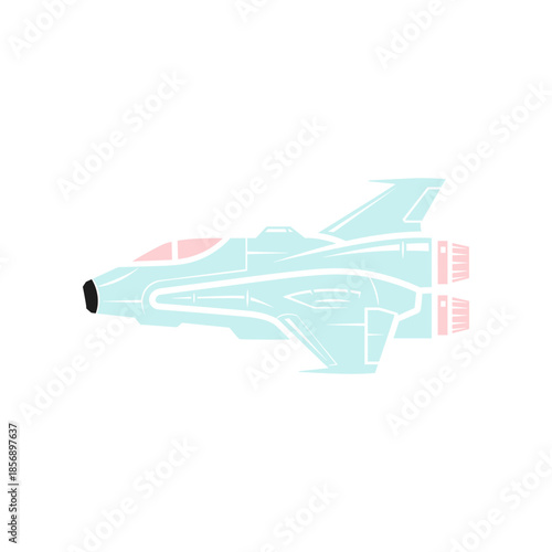 Stylized Light Blue Spaceship with Pink Accents on White Background.