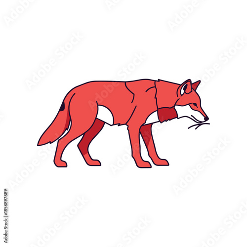Stylized red fox illustration holding a small twig.