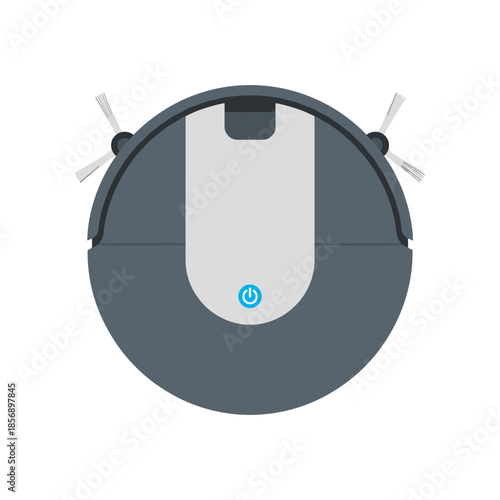 Top View of a Modern Robotic Vacuum Cleaner with Power Button.