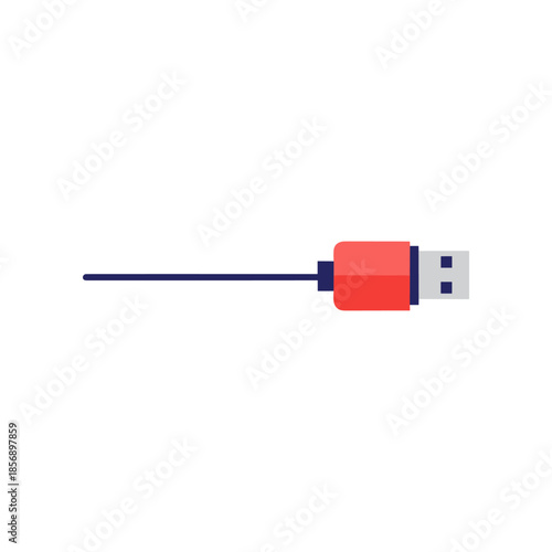 USB cable with a red connector for data transfer and charging.