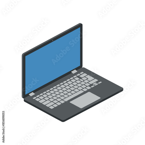 Isometric Laptop Computer with Blank Screen for Digital Content.