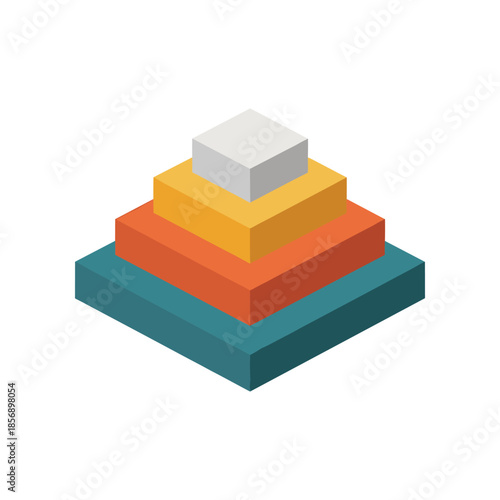 Isometric Pyramid Structure with Layers of Different Colors.