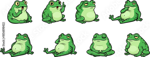 Funny Green Frog Character Mascot in Different Moods and Poses