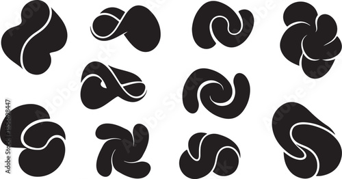 Set of twelve abstract black knotted shapes for graphic design elements