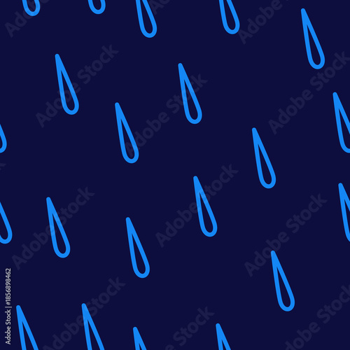 Rain drops isolated on a blue background. rain blue outline drawing Seamless pattern