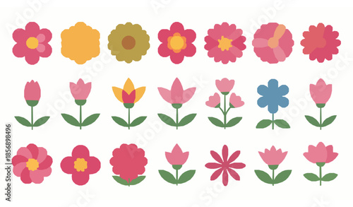 Simple cute flower outline doodle vector illustration set for coloring pages and decorative use