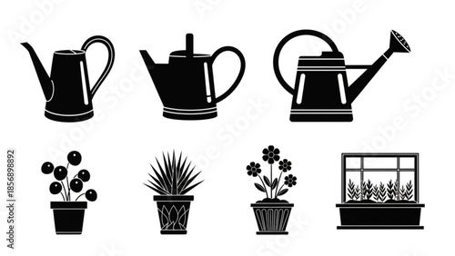 Vector art of collection of garden and farming icons, isolated on white background