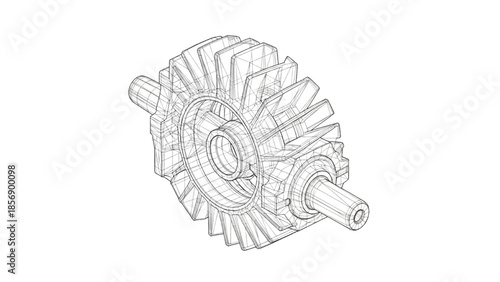 Curved Blade Turbine Impeller Wireframe Engineering CAD Visualization