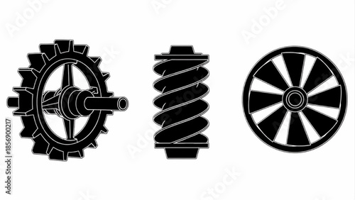 Industrial Turbine Rotor Silhouettes Collection with Mechanical Blade Variations