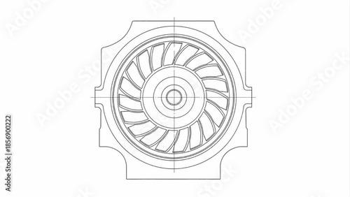 Industrial Turbine Front View Line Art Technical Outline Illustration