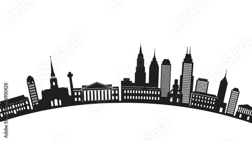 Modern City Skyline Silhouette Vector Illustration, Urban Landscape of Buildings and Skyscrapers on Isolated White Background