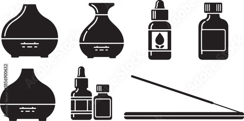 Essential oil diffuser and aromatherapy accessories set in black