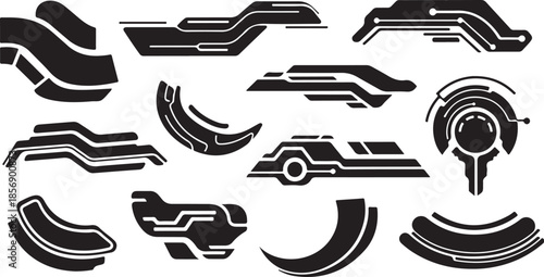 Collection of futuristic abstract shapes and designs for graphic elements