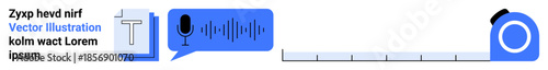 Artificial intelligence, transcription services, communication, technology, content creation, voice recognition. Microphone, text symbol and sound waves together. Artificial intelligence