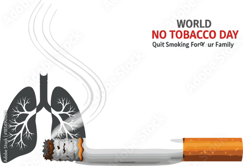 World No Tobacco Day awareness vector illustration with lit cigarette smoke forming human lungs for quit smoking and healthcare campaigns.