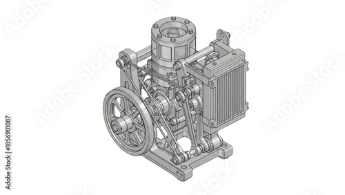 Compact Stirling Engine Assembly Showing Flywheel and Piston Mechanism